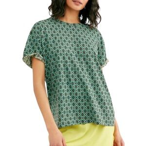 Free People We the Free Green Yellow Black Printed Clarity Tee Top Size Medium